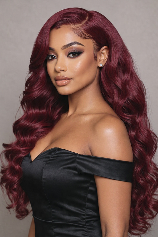Signature Luxé Burgundy Body Wave Lace Frontal Wig (180% Density)